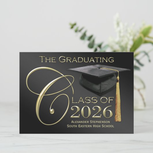 2025 Classic Black & Gold Afstuderen aangekondigd Kaart (Staand voorkant)