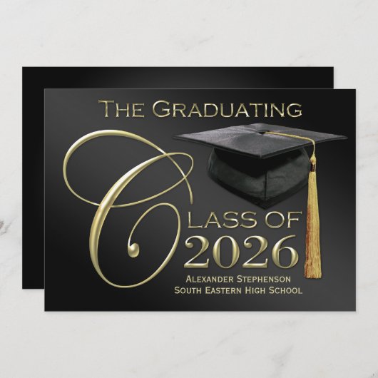 2025 Classic Black & Gold Afstuderen aangekondigd Kaart (Voorkant / Achterkant)
