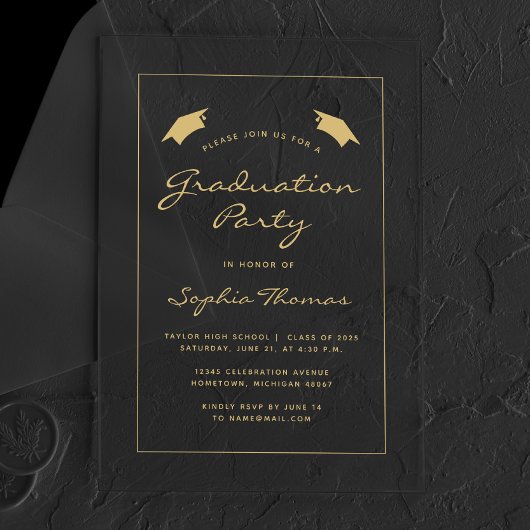 2025 Classic Gold Border Graduation Party Acryl Uitnodigingen