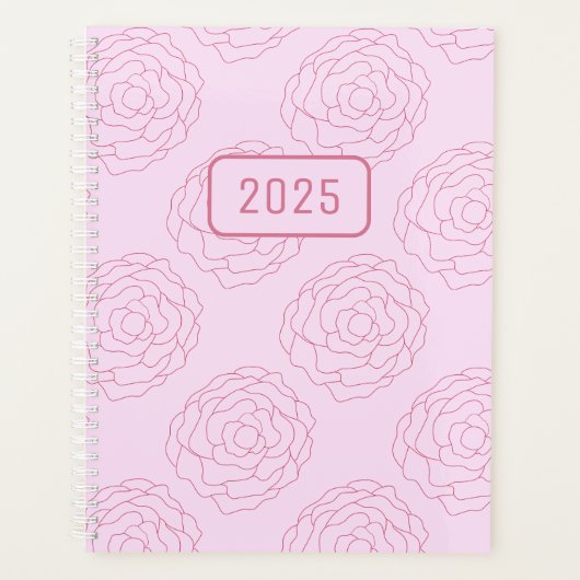 2025 Coming Up Rozen: Dark Pink Roses op Roze Planner (Voorkant)