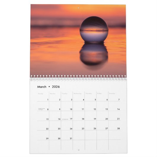 2025 Crystal Ball Cali Beach Sunset: 2-pagina medi Kalender (Mar 2026)