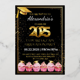 2025 Cupcakes & Caps Afstudeeruitnodiging Folie Uitnodiging