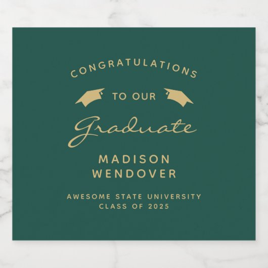 2025 Dark Green Gold Script Pet Afstuderen Bier Etiket (Enkel label)