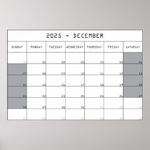 2025 december planner kalender grote notities ruim poster