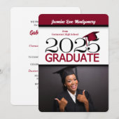 2025 Deep Red en Black Foto Afstuderen Kaart (Voorkant / Achterkant)