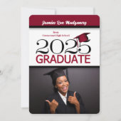 2025 Deep Red en Black Foto Afstuderen Kaart (Voorkant)