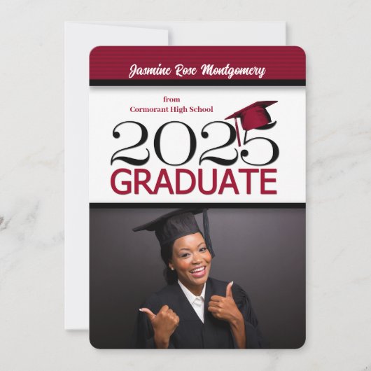2025 Deep Red en Black Foto Afstuderen Kaart (Voorkant)