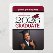 2025 Deep Red en Black Foto Afstuderen Kaart (Voorkant / Achterkant)