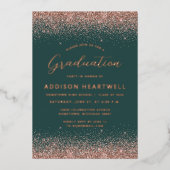 2025 Donkergroen Roos Gold Glitter Graduation Part Folie Uitnodiging (Voorkant)