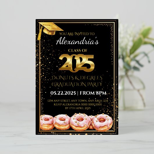 2025 Donuts and Degrees Afstuderen Uitnodiging (Staand Voorkant)