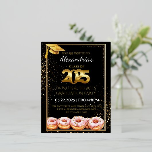 2025 Donuts and Degrees Afstuderen Uitnodiging (Staand Voorkant)