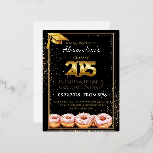 2025 Donuts and Degrees Afstuderen Uitnodiging (Voorkant / Achterkant)