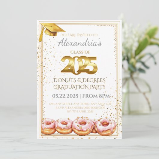 2025 Donuts and Degrees Afstuderen Uitnodiging (Staand voorkant)