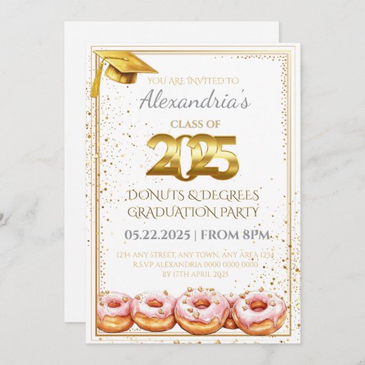 2025 Donuts and Degrees Afstuderen Uitnodiging (Voorkant / Achterkant)