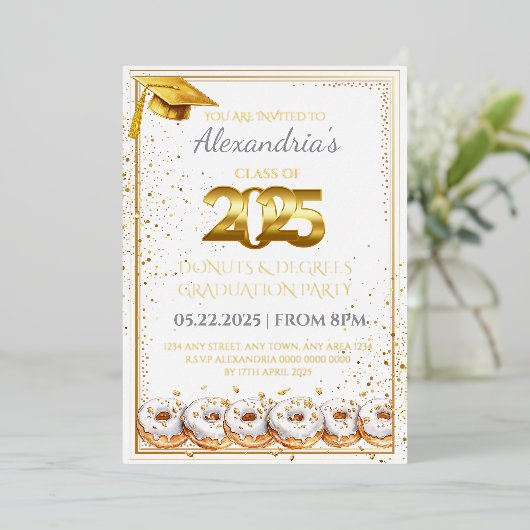 2025 Donuts and Degrees Afstuderen Uitnodiging (Staand Voorkant)