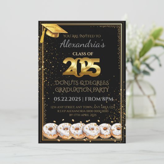 2025 Donuts and Degrees Afstuderen Uitnodiging (Staand voorkant)