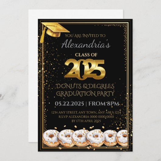 2025 Donuts and Degrees Afstuderen Uitnodiging (Voorkant / Achterkant)