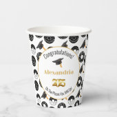2025 Donuts and Degrees Modern Zwart-wit Papieren Bekers (Achterkant)