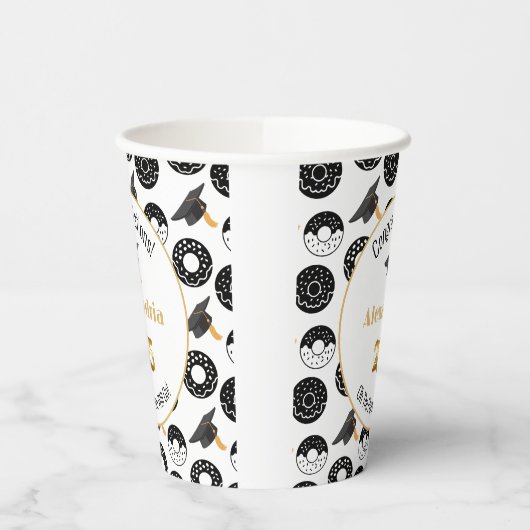 2025 Donuts and Degrees Modern Zwart-wit Papieren Bekers (Links)