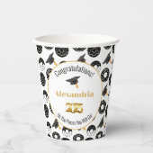 2025 Donuts and Degrees Modern Zwart-wit Papieren Bekers (Voorkant)