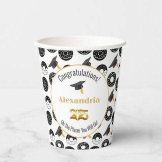 2025 Donuts and Degrees Modern Zwart-wit Papieren Bekers