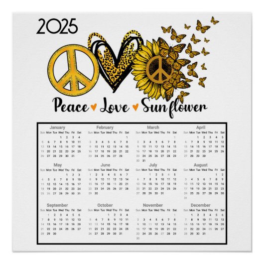 2025: Een jaar van vrede, liefde en zonnebloemen Perfect Poster (Voorkant)