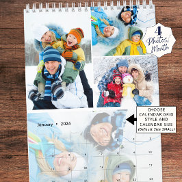 2025 Eenvoudige Aangepaste Fotocollage 4 per maand Kalender