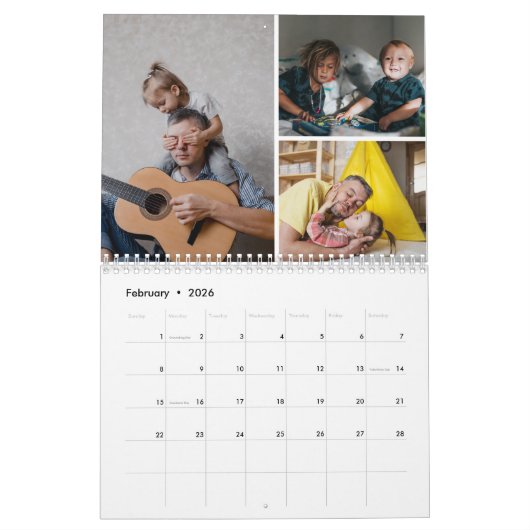 2025 Eenvoudige moderne aangepaste foto's Familie Kalender (Feb 2026)