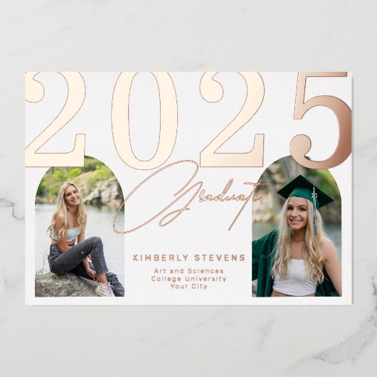 2025 Elegant afstuderen foto afstuderen Folie Uitnodiging (Voorkant)
