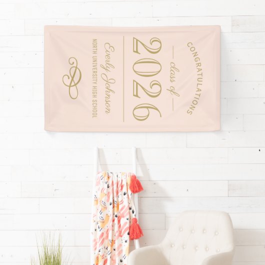 2025 Elegant Blush en Goud Custom Afstuderen Spandoek (Insitu)