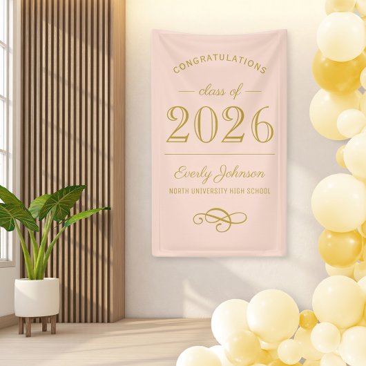 2025 Elegant Blush en Goud Custom Afstuderen Spandoek