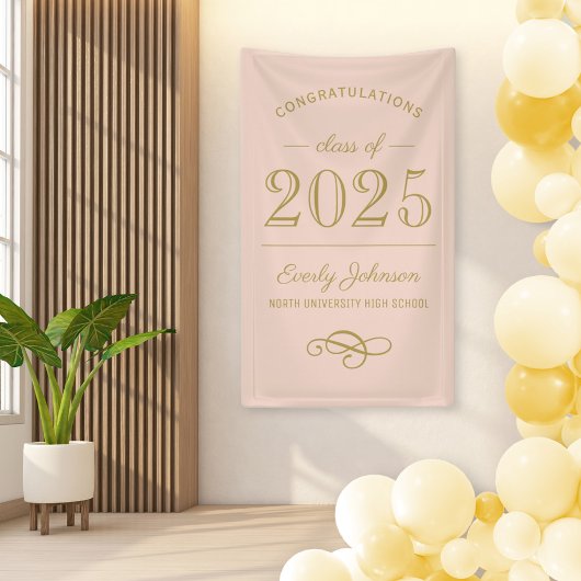 2025 Elegant Blush en Goud Custom Afstuderen Spandoek