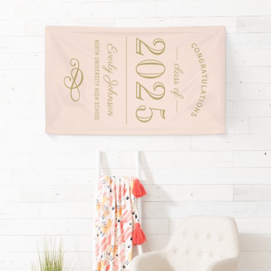 2025 Elegant Blush en Goud Custom Afstuderen Spandoek (Insitu)