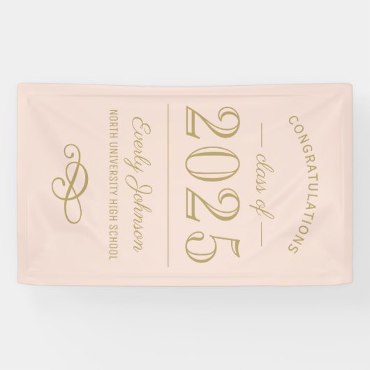 2025 Elegant Blush en Goud Custom Afstuderen Spandoek (Horizontaal)