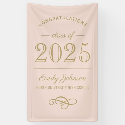 2025 Elegant Blush en Goud Custom Afstuderen Spandoek (Verticaal)