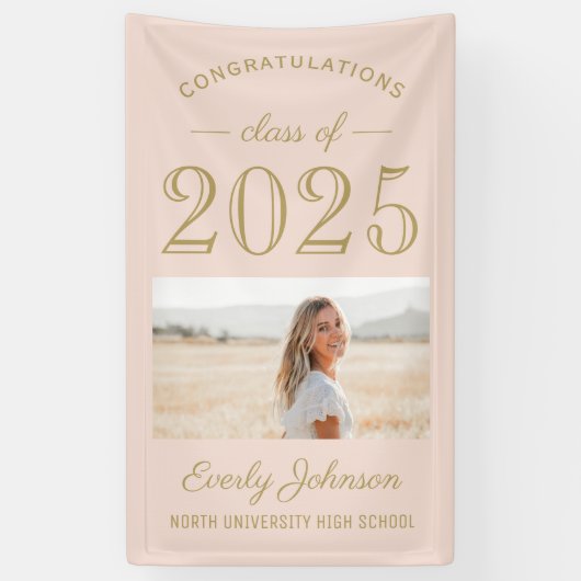 2025 Elegant Blush Gold Custom Photo Afstuderen Spandoek (Verticaal)