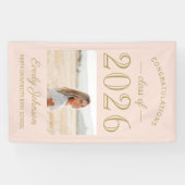 2025 Elegant Blush Gold Custom Photo Afstuderen Spandoek (Horizontaal)