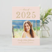 2025 Elegant Blush Gold Foto Afstudeerfeest Kaart (Staand voorkant)
