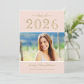 2025 Elegant Blush Gold Foto Afstudeerfeest Kaart (Staand voorkant)