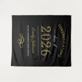 2025 Elegant Goud en Zwart Custom Afstuderen Wandkleed (Voorkant (horizontaal))
