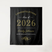 2025 Elegant Goud en Zwart Custom Afstuderen Wandkleed (Voorkant)