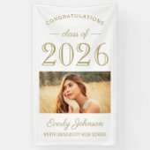 2025 Elegant Goud Wit Custom Photo Afstuderen Spandoek (Verticaal)