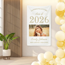 2025 Elegant Goud Wit Custom Photo Afstuderen Spandoek