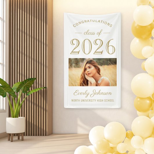 2025 Elegant Goud Wit Custom Photo Afstuderen Spandoek