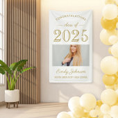2025 Elegant Goud Wit Custom Photo Afstuderen Spandoek