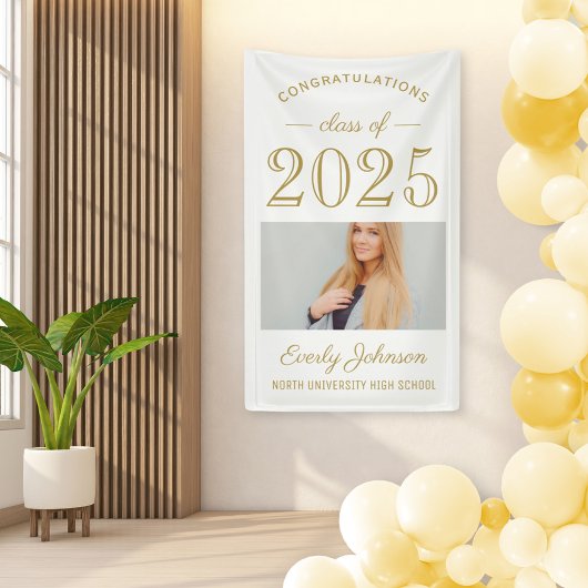 2025 Elegant Goud Wit Custom Photo Afstuderen Spandoek