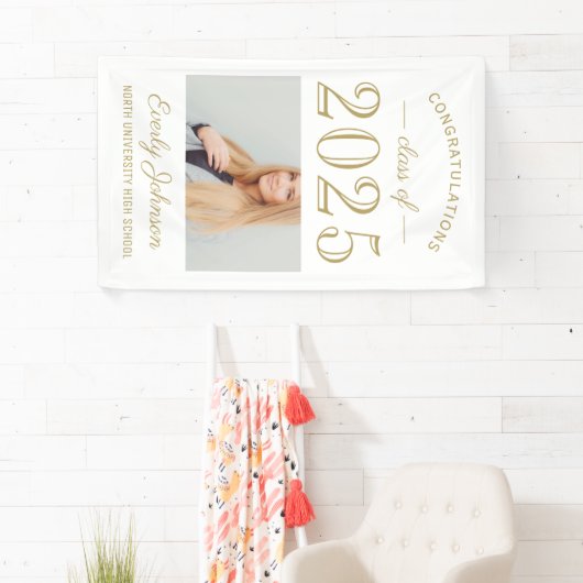 2025 Elegant Goud Wit Custom Photo Afstuderen Spandoek (Insitu)