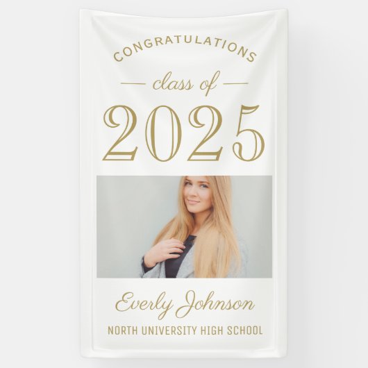2025 Elegant Goud Wit Custom Photo Afstuderen Spandoek (Verticaal)