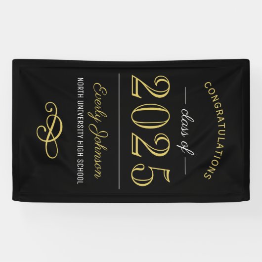 2025 Elegant Goud Zwart Custom Afstuderen Spandoek (Horizontaal)