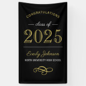 2025 Elegant Goud Zwart Custom Afstuderen Spandoek (Verticaal)